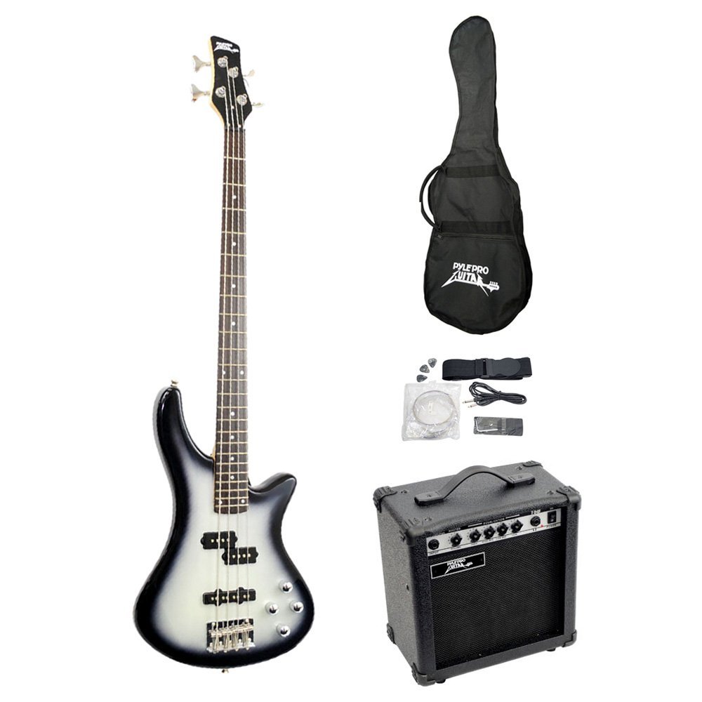 PylePro PGEKT50 Professional Full Size Electric Bass Guitar Package with Amplifier